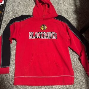 NHL Red and Black Blackhawks Crewneck Hoodie